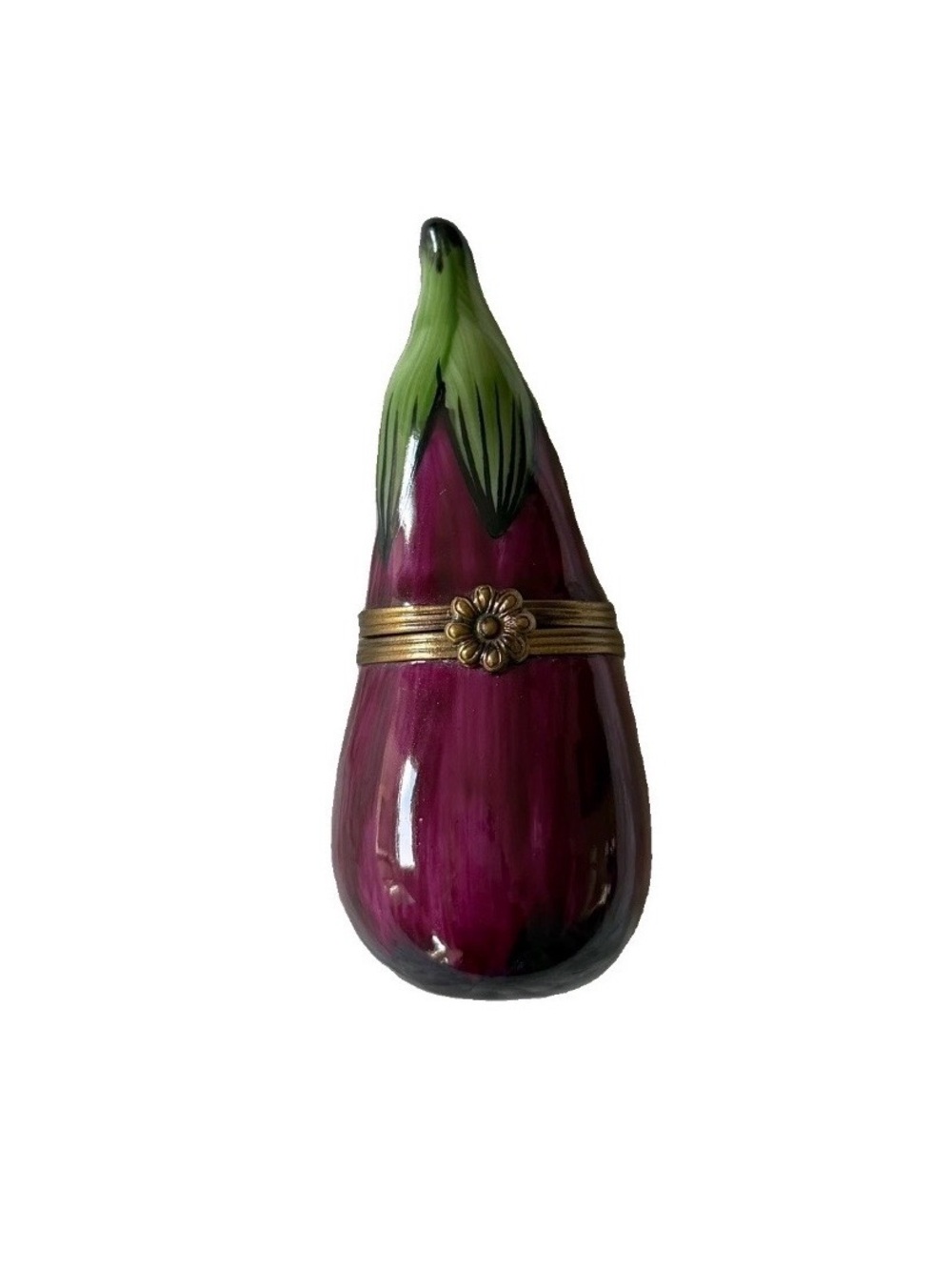 Peint Main Limoges Eggplant Novelty Trinket Box Made In France